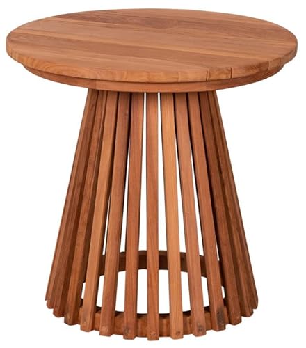 MR. DEKO® Beistelltisch Bolton Teakholz | rund Ø 50 x 50 cm (DxH) | Outdoormöbel in Lamellen Optik | stabil & klein für Balkon, Terrasse, Wintergarten, Garten