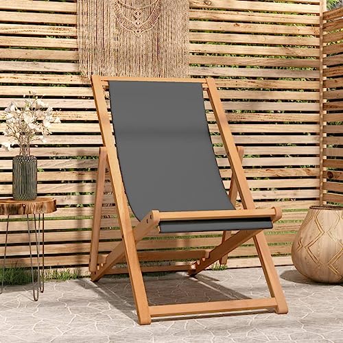 XINCXIN Strandstuhl, Terrassenstühle Gartensessel Gartenstühle Korbsessel Geeignet für Garden Pool Terrace Balcony Klappbar Massivholz Teak Grau