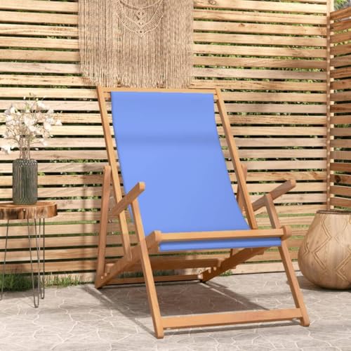 CFODOJ Outdoor-Sitzgelegenheit, Outdoor-Stühle, zusammenklappbar, Strandstuhl, Massivholz, Teak-Blau