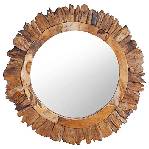 Chaduof Wandspiegel 60 cm Teak Rund, Wall Mirror, Spiegel Schlafzimmer, Garderobenspiegel, Spiegel Schmal, Badspiegel, Kosmetikspiegel, Dekorative Spiegel - 288804