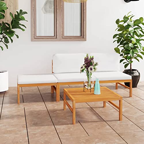 ShGaxin 4-TLG. Garten-Lounge-Set mit Creme Kissen Massivholz Teak, Lounge Gartenmöbel Set, Terassenmöbel Wetterfest, Loungemöbel Terrasse, Gartenlounge, Garten Loungemöbel Set, 3087248