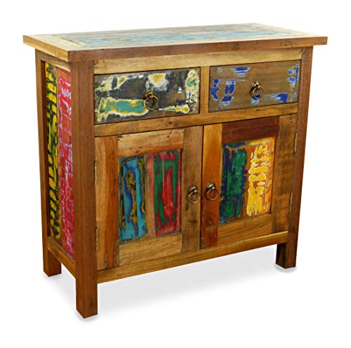 livasia Asiatische Kommode aus Massivholz – 75x35x70cm – Handgefertigtes Sideboard aus Teakholz, Nachhaltig aus recyceltem Bootsholz, Vintage Look, Zeitloser asiatischer Charme (Bunt)