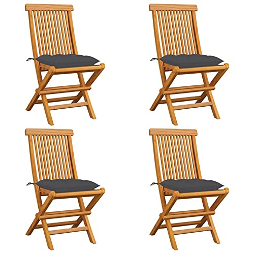 Xichuzi Gartenstühle mit Anthrazit Kissen, Gartenmöbel, Balkonstühle, Hochlehner, Balkonmöbel, Bistrostuhl, Garten Stühle, Sit Möbel, Armlehnenstuhl, 4 STK. Massivholz Teak