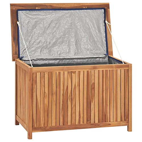 Gecheer Gartenbox Aufbewahrungsbox Auflagenbox Kissenbox Gartentruhe Auflagentruhe Truhe Holztruhe Truhenbank Bank Massivholz Teak 90x50x58 cm