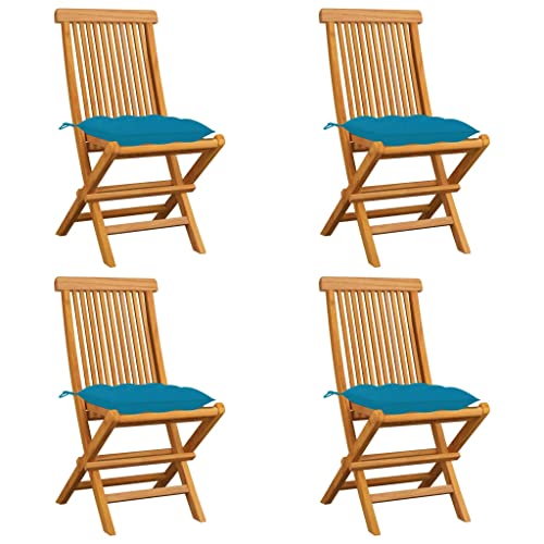 UTSRABFA Deckstühle Freizeitstühle Terrassen-Schwingstuhl Bar-Stühle Gartenstühle mit Hellblauen Kissen 4 STK. Massivholz Teak Geeignet für Außenbereich, Küche, Esszimmer, Gästezimmer