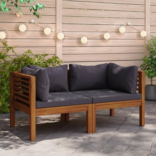 Swpsd 2 STK. Modular Ecksofas mit Auflagen Gartenmöbel Sofa Gartensofa Lounge Sessel Ecksessel Einzelsofa mit Dunkelgrauen Kissen Massivholz Teak