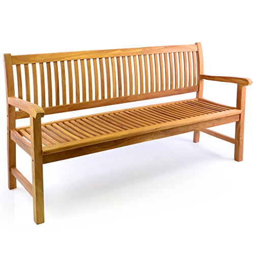 Divero 3-Sitzer Bank Holzbank Gartenbank Sitzbank 180 cm – zertifiziertes Teak-Holz behandelt hochwertig massiv – Reine Handarbeit – wetterfest (Teak behandelt)