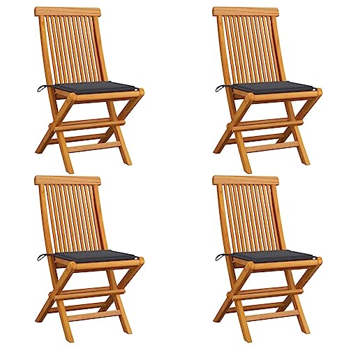 UTSRABFA Stühle für draußen Terrassenstuhl Gartenstühle Esszimmerstühle Gartenstühle mit Anthrazit Kissen 4 STK. Massivholz Teak Geeignet für Garten, Rasen, Strand, Terrasse