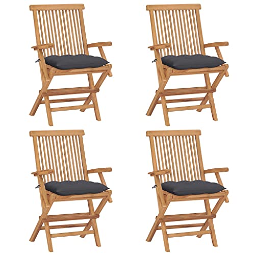 Youuihom Terrassenstuhl Konversationsstuhl Stühle für draußen Gartenstühle mit Anthrazit Kissen 4 STK. Massivholz Teak Geeignet für Garten, Hinterhof, Patio, Terrasse, im Freien