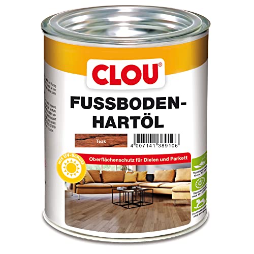 CLOU Fußboden-Hartöl, Parkettöl zur Pflege und Holzpolitur von Holz-Oberflächen wie Parkett, Dielen, Treppen und Möbel, teak, 0,75 Liter