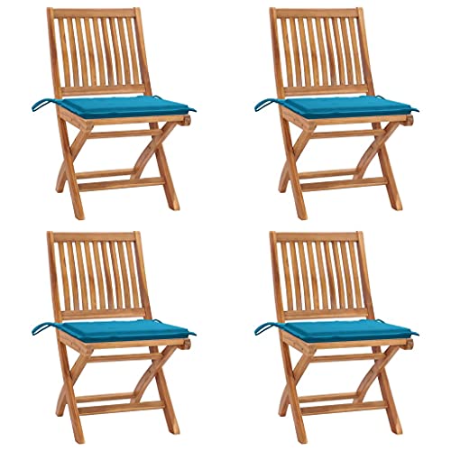 Frdhee Gartensessel Gartenstuhl Stühle,Klappbare Gartenstühle mit Kissen 4 STK. Massivholz Teak,Für Garten,Pool,Terrasse,Esszimmer,Gartenmöbel,Ergonomisches Design