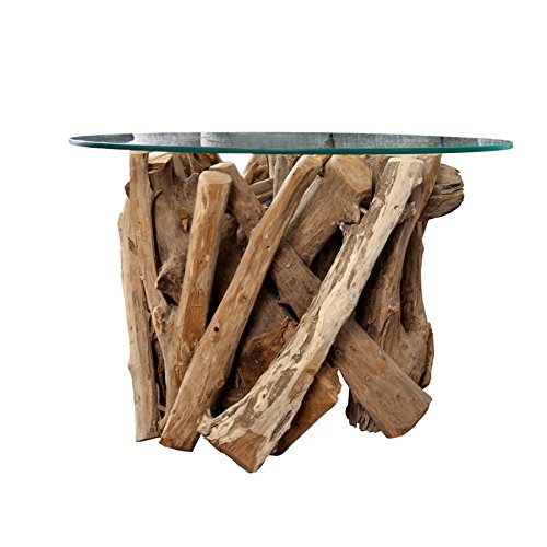 Invicta Interior Design Couchtisch Nature Lounge Teakholz mit runder Glasplatte Beistelltisch Tisch Holztisch Glasplatte