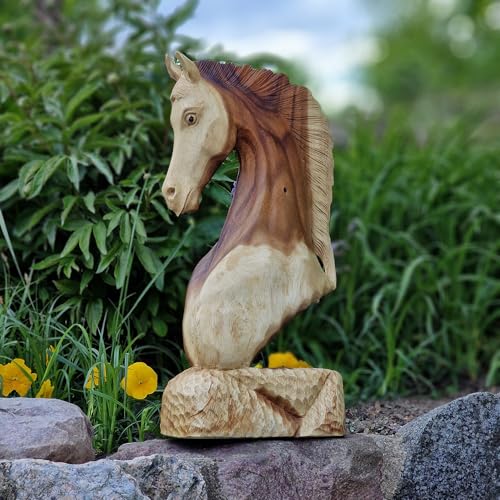 Budawi® XL Holzskulptur Pferd Pferdebüste Pferdeskulptur Deko Figur Statue Pferdekopf aus Teakholz