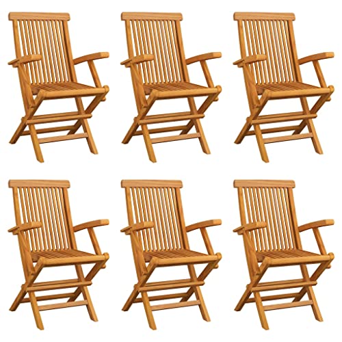vidaXL 6X Teak Massiv Gartenstuhl mit Armlehnen Klappbar Gartenstühle Klappstuhl Klappstühle Stühle Stuhl Essstuhl Gartenmöbel Terrasse
