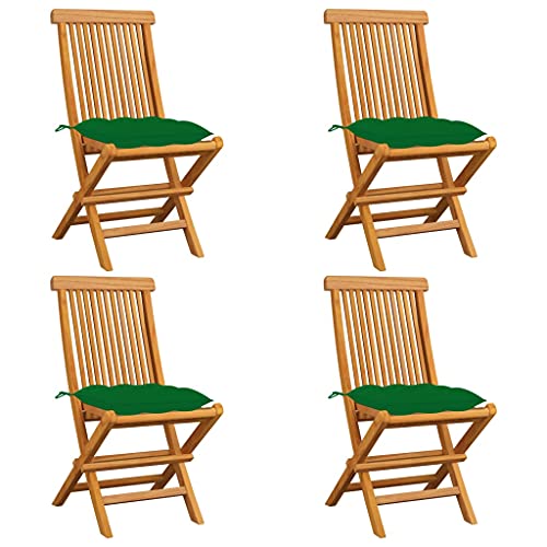 Owoxanthellate Klapp-Gartenstühle aus Teak 47x60x89 cm 4er Set mit grünen Outdoor-Polstern wetterfest faltbar Modernes Design für Garten Terrasse Balkon und Camping