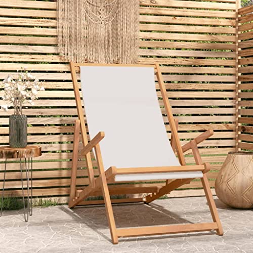 UTSRABFA Gartenstühle Terrassenstuhl Lobby-Stuhl Freizeitstühle Strandstuhl Klappbar Massivholz Teak Creme Geeignet für Außenbereich, Garten, Gästezimmer, Rasen