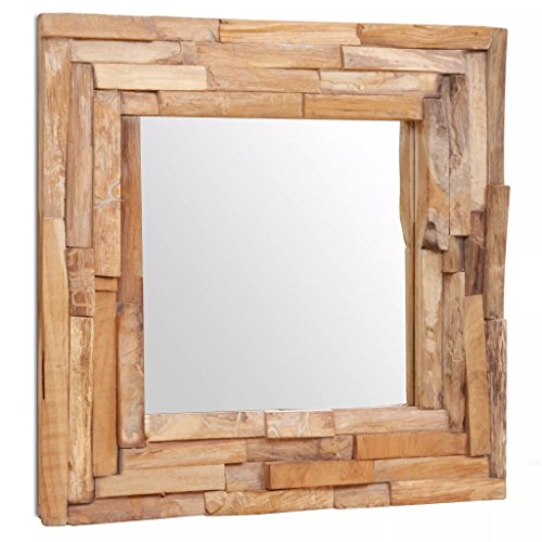 Kstyhome Dekorativer Spiegel, Wandspiegel, Hängespiegel, für Schlafzimmer Bad Wohnzimmer, Teak 60 x 60 cm Quadratisch