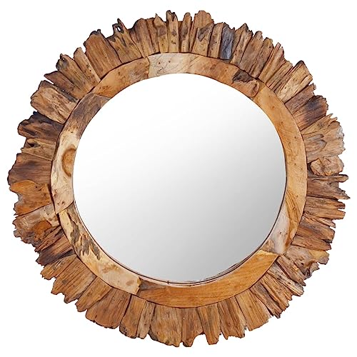 vidaXL Teak Wandspiegel Badspiegel Hängespiegel Badezimmerspiegel Flurspiegel Rundspiegel Dekospiegel Kosmetikspiegel Spiegel 60cm Rund