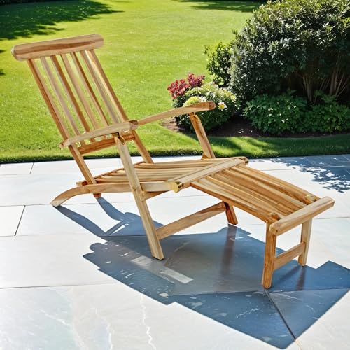 Loreno Gartenliege - Puccon – 5-Fach verstellbare, klappbare Sonnenliege aus massivem Teakholz, Outdoor Liegestuhl für Garten, Balkon & Terrasse – Hochwertige Gartenmöbel Lounge Relaxliege