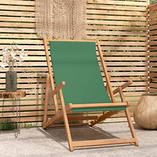 ShCuShan Sonnenliege aus Buchenholz, Gartenliege mit Armlehnen, Strandliege, zusammenklappbar, aus massivem Teakholz, Grün