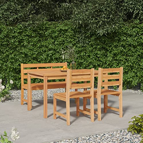 Tidyard 4-TLG. Garten Essgruppe Holz, Sitzgarnitur, Gartengarnitur, Biergartengarnitur, Terrassenmöbel Set 4 Personen, Gartenmöbel Set, Tisch Bank und Stuhl, Massivholz Teak