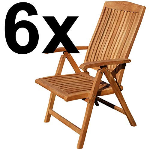 ALEOS. Teak Design Hochlehner Gartensessel Gartenstuhl Sessel Holzsessel Klappsessel Gartenmöbel Holz sehr robust 7fach-verstellbar Modell: Tobago, Größe:6 Stück