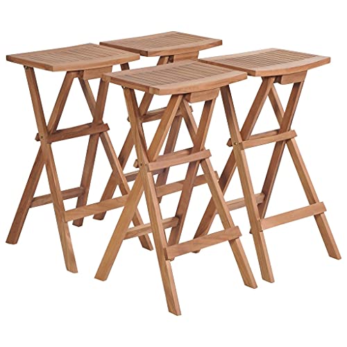 UTSRABFA Stühle für draußen Terrassenstuhl Gartenstühle Esszimmerstühle Klappbare Barhocker 4 STK. Massivholz Teak Geeignet für Garten, Rasen, Strand, Terrasse