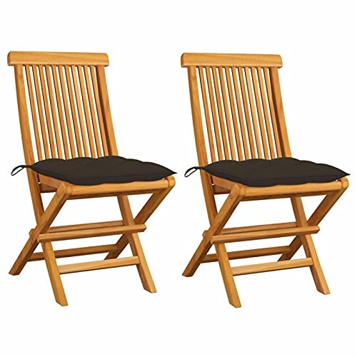 ShGaxin Gartenstühle mit Taupe Kissen, Gartenmöbel, Balkonstühle, Hochlehner, Balkonmöbel, Bistrostuhl, Garten Stühle, Sit Möbel, Armlehnenstuhl, 2 STK. Massivholz Teak
