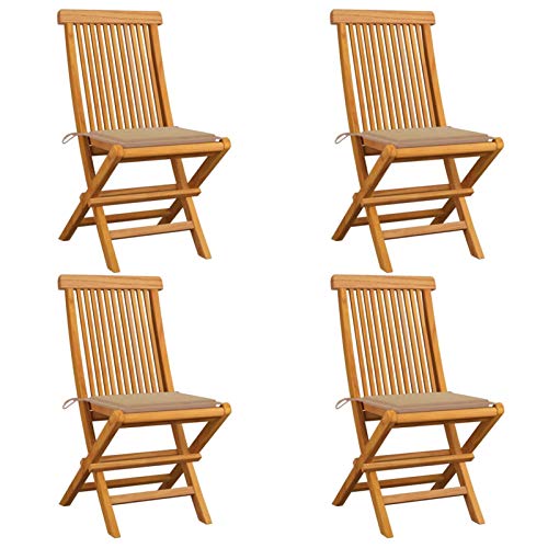Xichuzi Gartenstühle mit Beige Kissen 4 STK Balkonstuhl, Möbelsets, Gartensessel, Garten Stühle, Gartenmöbel, Balkon Stühle, Terrassenstühle, Sessel Outdoor, Hochlehner, Teak Massivholz