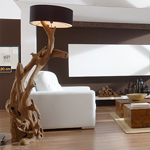 Standlampe Holz Teak RIAZ XL 200cm | Lampe aus Wurzelholz in Handarbeit gefertigt | mit Lampenschirm | Außergewöhnliche Stehlampe Holz aus echter Teak Wurzel | Teakholzlampe | Treibholz Lampe