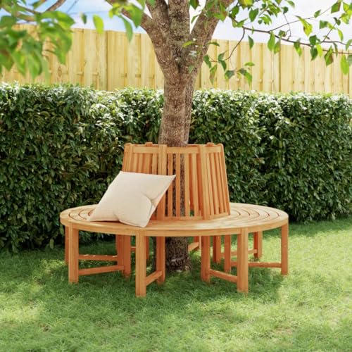 Outdoor-Sitzgelegenheiten, Outdoor-Bänke, Baumbänke, 2 Stück, halbrund, 160 cm, Massivholz, Teakholz