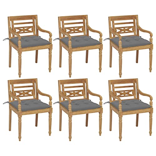 UTSRABFA Deckstühle Freizeitstühle Terrassen-Schwingstuhl Bar-Stühle Batavia-Stühle mit Kissen 6 STK. Massivholz Teak Geeignet für Außenbereich, Küche, Esszimmer, Gästezimmer