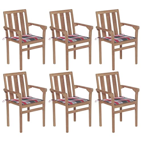 UTSRABFA Deckstühle Freizeitstühle Terrassen-Schwingstuhl Bar-Stühle Stapelbare Gartenstühle mit Kissen 6 STK. Massivholz Teak Geeignet für Außenbereich, Küche, Esszimmer, Gästezimmer