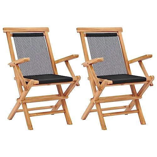 Xichuzi Klappbare Gartenstühle 2 STK Balkonstuhl, Möbelsets, Gartensessel, Garten Stühle, Gartenmöbel, Balkon Stühle, Terrassenstühle, Hochlehner, Sessel Outdoor, Massivholz Teak und Seil