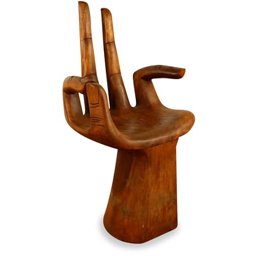 livasia Buddhahand Stuhl, Origineller Hocker aus Teakholz, Die Hand Buddhas als Designstuhl, Massivholz Sitz, Blumenpodest, 48x38x90cm (Braun)