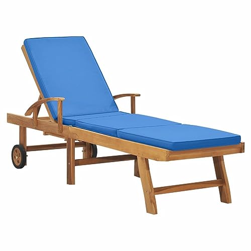 Tidyard Sonnenliegen mit Auflage Klappbare Sonnenliege Gartenliege Relaxliege Gartenliegen Holzliege Klappliege Strandliege Sun Lounger Liege Garten Campingstühle Liegestuhl Massivholz Teak Blau