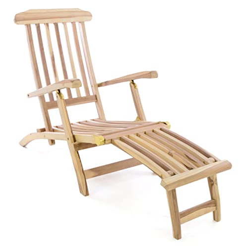 Liegestuhl Deckchair Steamer Chair Teak-Holz Natur Sonnenliege Gartenliege Balkonliege Terrassen-Liege Klapp-Stuhl eleganter