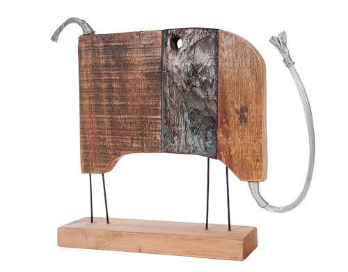 Vakarua Elefan aus recyceltem Teakholz Holzelefant Draht Figur Holz Skulptur Deko Asien Afrika Schnitzerei Dekoration