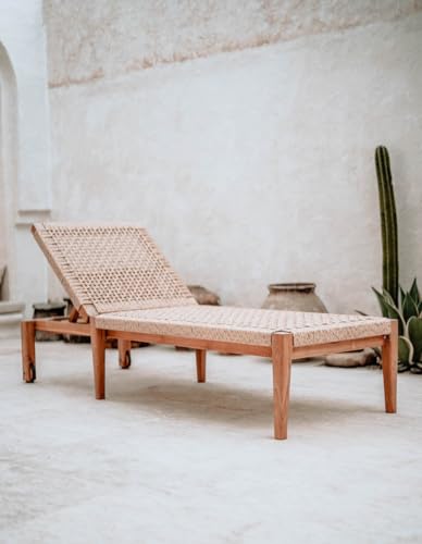 Monnarita Teakholz Chair LUNAN | Teakholz Deckchair | Handgefertigte Gartenliege | Natürliche Sonnenliege | Holzliegestuhl | Tropisch Relaxliege | Drinnen und Draußen Garten Terrasse