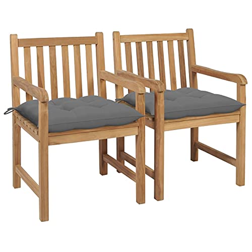 Fasba 2X Teak Massiv Gartenstuhl mit Grauen Kissen Armlehnen Gartensessel Sessel Holzstuhl Stuhl Gartenmöbel Stühle Essstuhl Terrassenstuhl