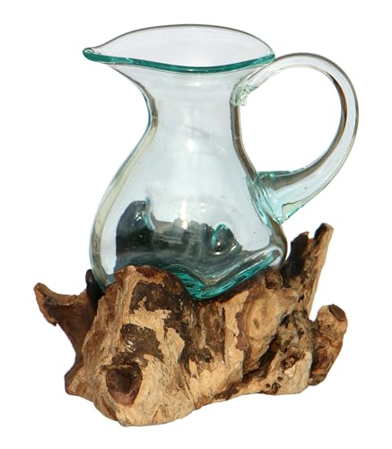 Wogeka - Wurzelholz Glas Kanne - Vase auf Wurzel Holz Teakholz Glas-Krug M
