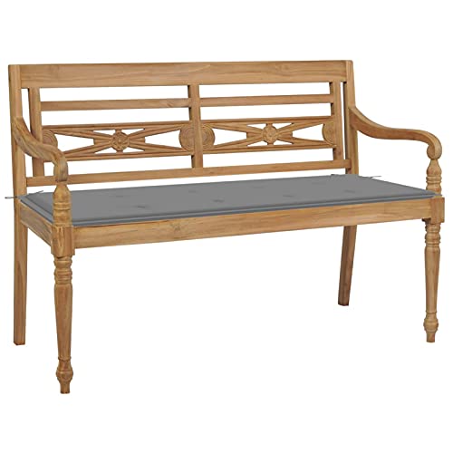 Xichuzi Batavia-Gartenbank mit Grauem Kissen, Gartenbänke, Sitzbank Outdoor, Parkbank, Garten Bank Für Draussen, Outdoor Deko Wetterfest, 120 cm Teak Massivholz