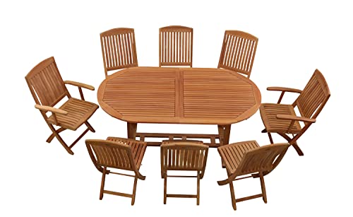Kai Wiechmann Teak Sitzgruppe 8 Klappstühle und 1 Tisch ausziehbar 180 x 100 cm Premium Set