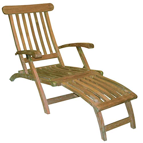 FineHome Premium Teakholz Gartenliege Sonnenliege inkl. Fußteil Liegestuhl Teakliege Deckchair aus nachhaltigen Plantagenanbau