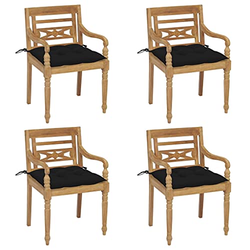 UTSRABFA Deckstühle Freizeitstühle Terrassen-Schwingstuhl Bar-Stühle Batavia-Stühle mit Kissen 4 STK. Massivholz Teak Geeignet für Außenbereich, Küche, Esszimmer, Gästezimmer