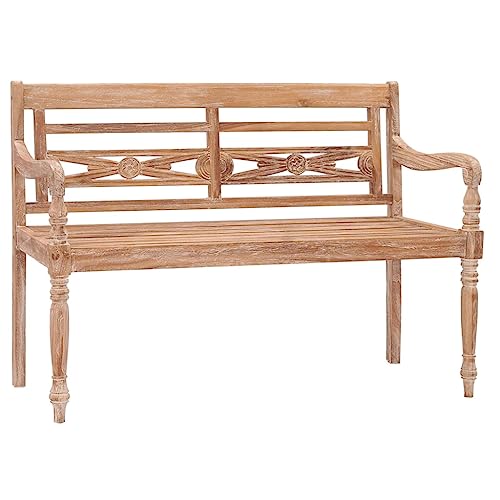 QJBSAVVA Batavia-Bank, Hocker Holz KüChenbank Bierbank Eckbank Geeignet für Flur Küche Wohnzimmer Schlafzimmer 120 cm Teak Massivholz Getüncht