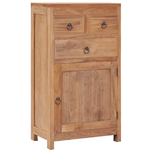 vidaXL Teak Massiv Sideboard mit 3 Schubladen 1 Tür Kommode Anrichte Highboard Mehrzweckschrank Schrank Beistellschrank 50x30x90cm