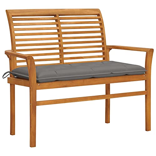 Fasba Gartenbank mit Grauer Auflage 112 cm Massivholz Teak, Parkbank Sitzbank Gartenmöbel Balkonbank Bank Terrassenbank