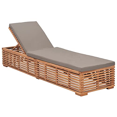 vidaXL Teak Massiv Sonnenliege mit Dunkelgrauem Kissen Gartenliege Relaxliege Liege Gartenmöbel Saunaliege Liegestuhl Holzliege Strandliege