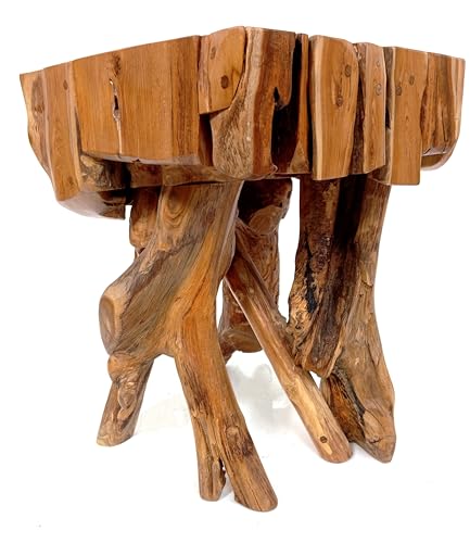 Brillibrum Design Beistelltisch Wurzelholz Teak Wurzelholz Hocker Beistelltisch Teakholz massiv Sitzhocker Root Teak Holztisch (Groß: 45x40x40cm (HxBxT))